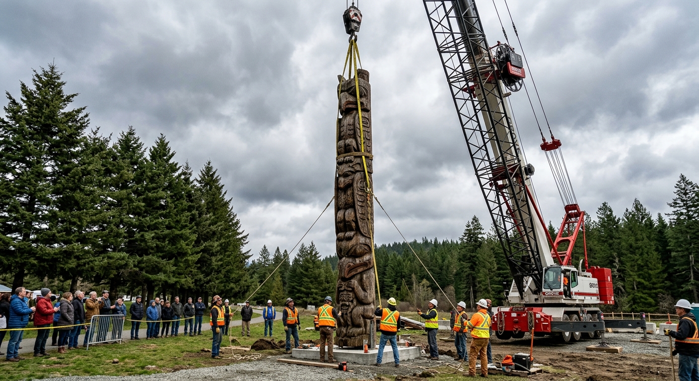 Alert Bay’s Iconic Totem Pole Lowered Amid Heritage Transition
